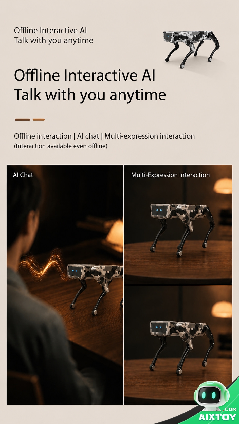XiaoZhi Mini AI Robot Dog - Offline Interactive Companion Robot Pet with Voice Chat and Visual Programming XiaoZhi Mini AI Robot Dog - Offline Interactive Companion Robot Pet with Voice Chat and Visual Programming - feature detail