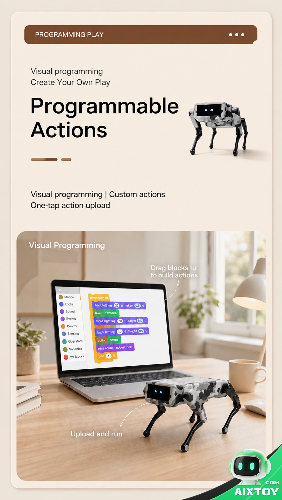 XiaoZhi Mini AI Robot Dog - Offline Interactive Companion Robot Pet with Voice Chat and Visual Programming XiaoZhi Mini AI Robot Dog - Offline Interactive Companion Robot Pet with Voice Chat and Visual Programming - feature detail