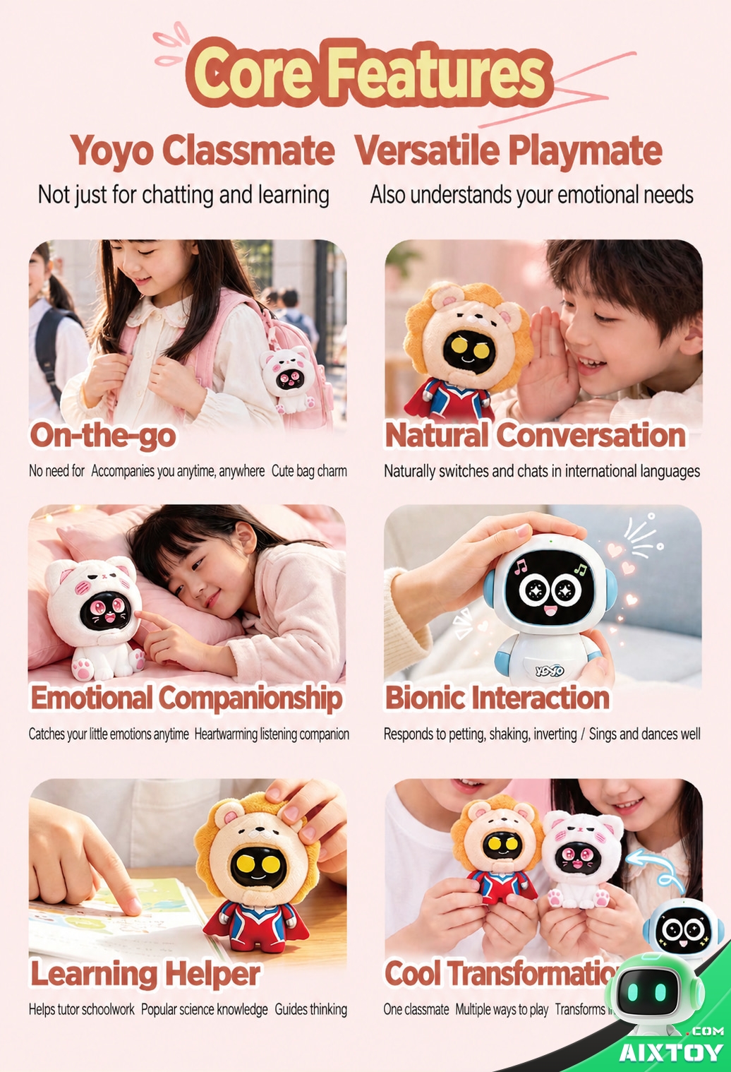 YOYO AI Companion Robot - 4G Portable Talking Robot with Plush Pals and Outfits YOYO AI Companion Robot - 4G Portable Talking Robot with Plush Pals and Outfits - feature detail