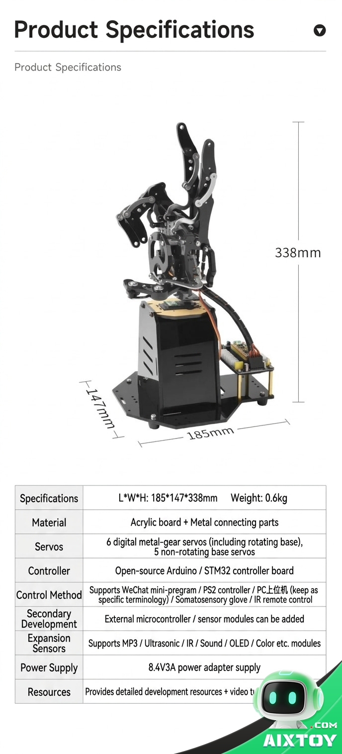 Zhongling G2 Open-Source Bionic Robot Hand - Programmable Arduino / STM32 Robotic Palm Zhongling G2 Open-Source Bionic Robot Hand - Programmable Arduino / STM32 Robotic Palm - feature detail