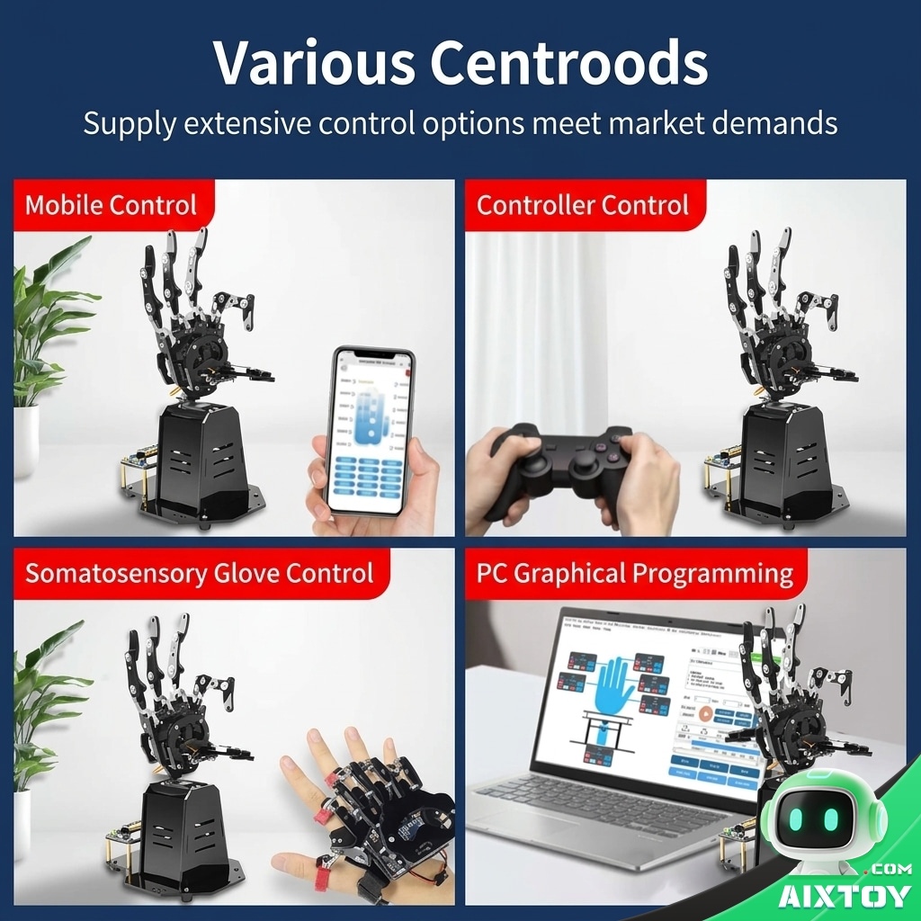 Zhongling G2 Open-Source Bionic Robot Hand - Gallery image Zhongling G2 open-source bionic robot hand four control methods: mobile app, gamepad, somatosensory glove and PC programming